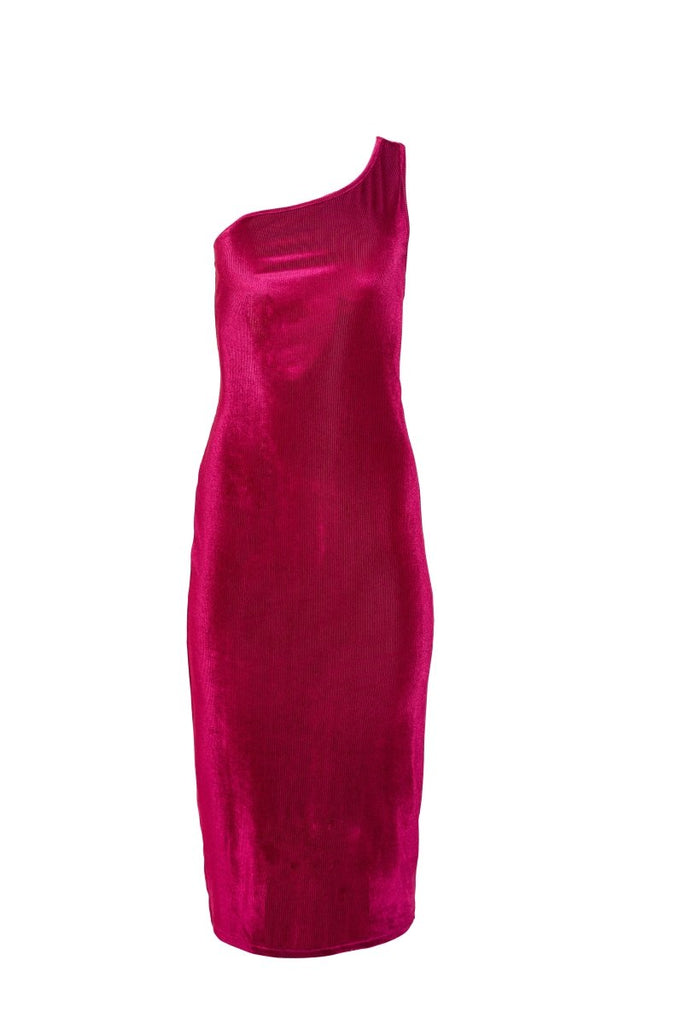 Hilary MacMillan One Shoulder Velvet Dress (Fuschia) - Victoire BoutiqueHilary MacMillanDresses Ottawa Boutique Shopping Clothing