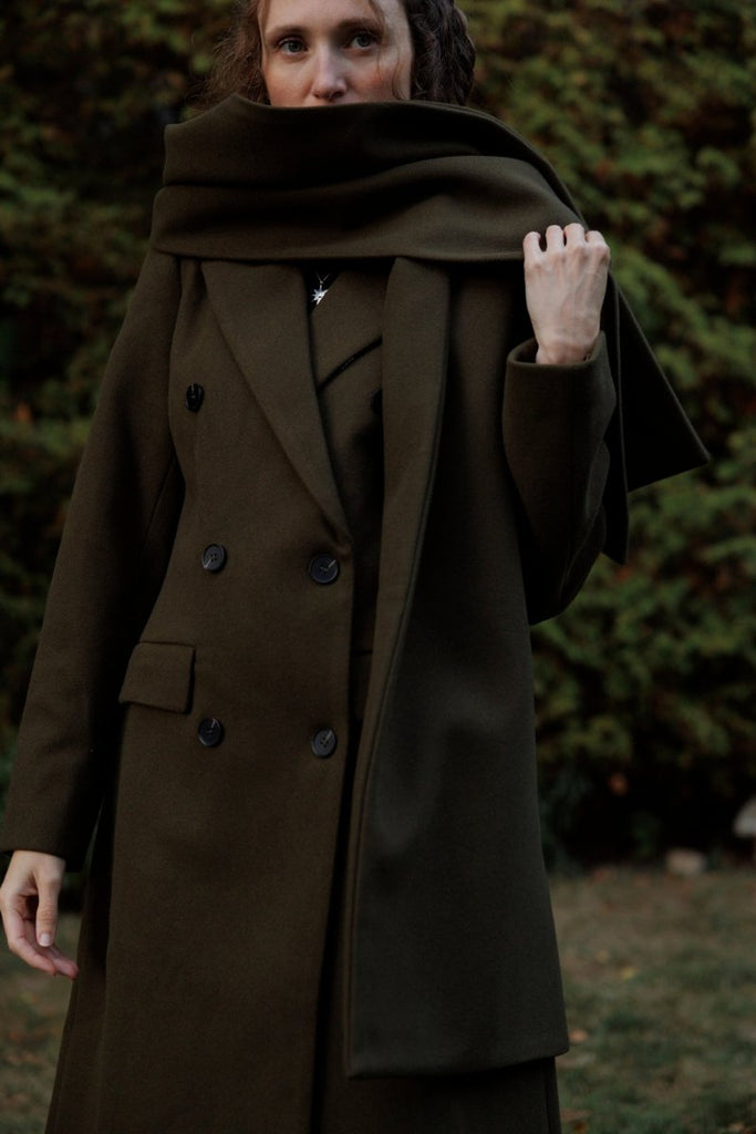 Hilary MacMillan Peacoat with Scarf (Olive) - Victoire BoutiqueHilary MacMillanOuterwear Ottawa Boutique Shopping Clothing