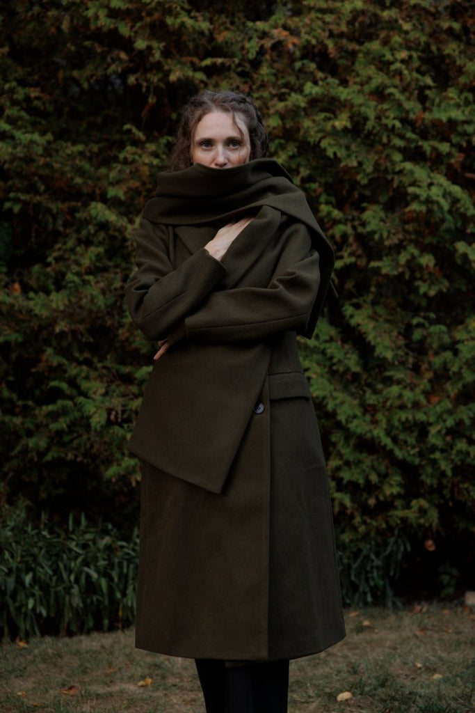 Hilary MacMillan Peacoat with Scarf (Olive) - Victoire BoutiqueHilary MacMillanOuterwear Ottawa Boutique Shopping Clothing
