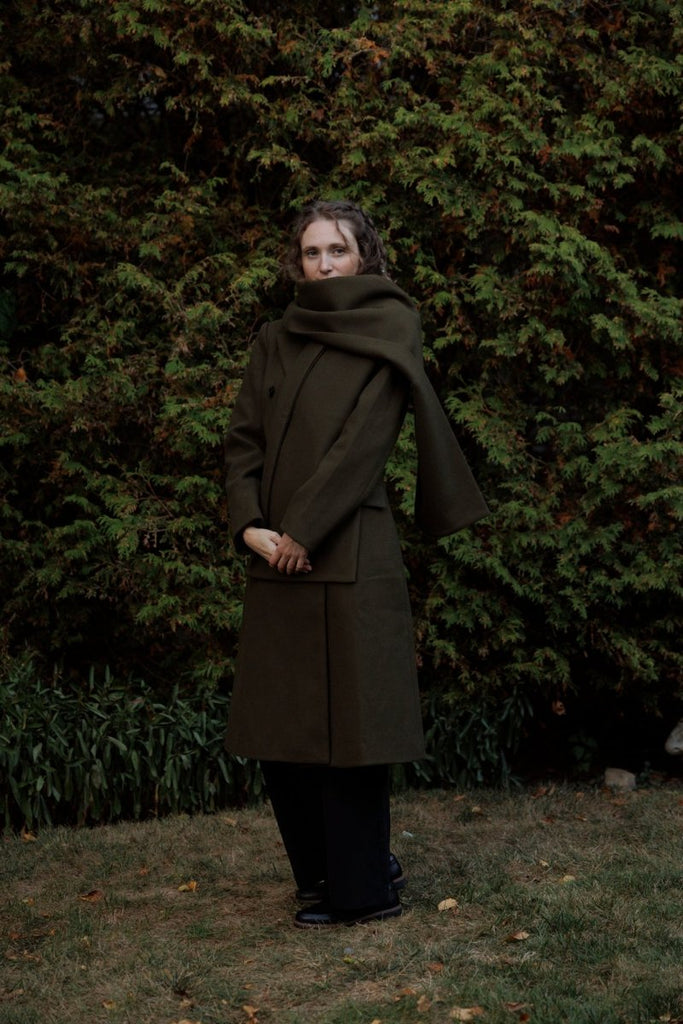 Hilary MacMillan Peacoat with Scarf (Olive) - Victoire BoutiqueHilary MacMillanOuterwear Ottawa Boutique Shopping Clothing