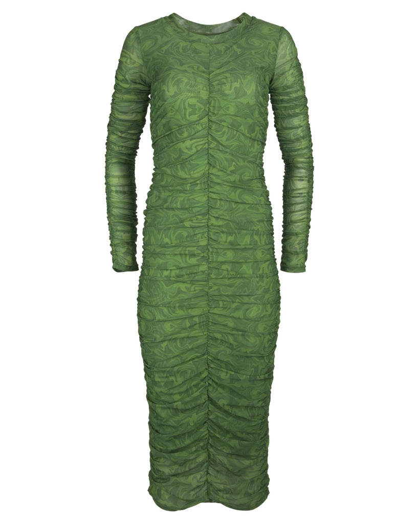 Hilary MacMillan Printed Ruched Mesh Dress (Green) - Victoire BoutiqueHilary MacMillanDresses Ottawa Boutique Shopping Clothing