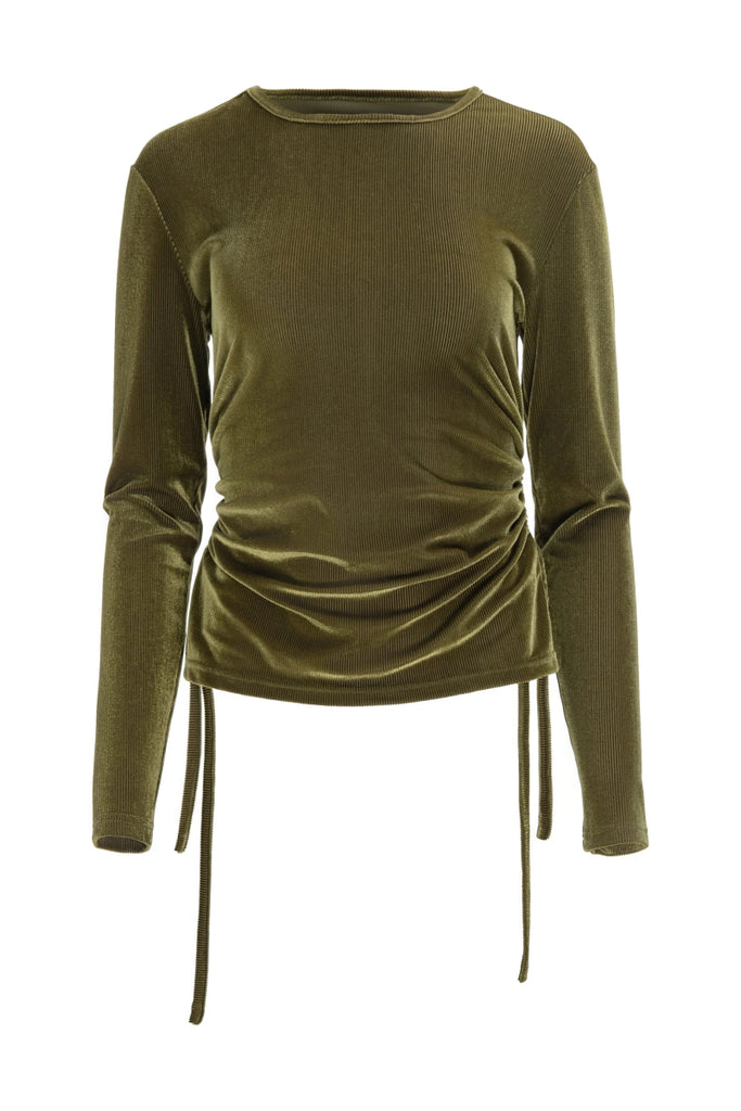 Hilary MacMillan Velvet Ruched Top (Chartreuse) - Victoire BoutiqueHilary MacMillanShirts & Tops Ottawa Boutique Shopping Clothing