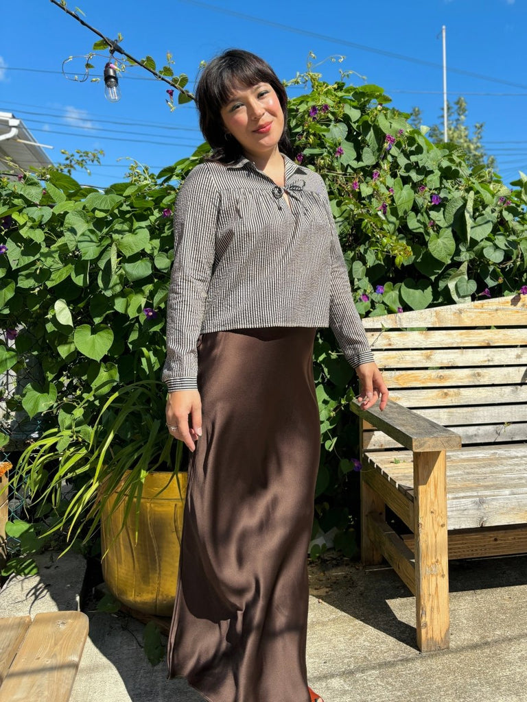 Jacoba Jane Long Silk Satin Maxi Skirt (Cocoa) - Victoire BoutiqueJacoba JaneBottoms Ottawa Boutique Shopping Clothing