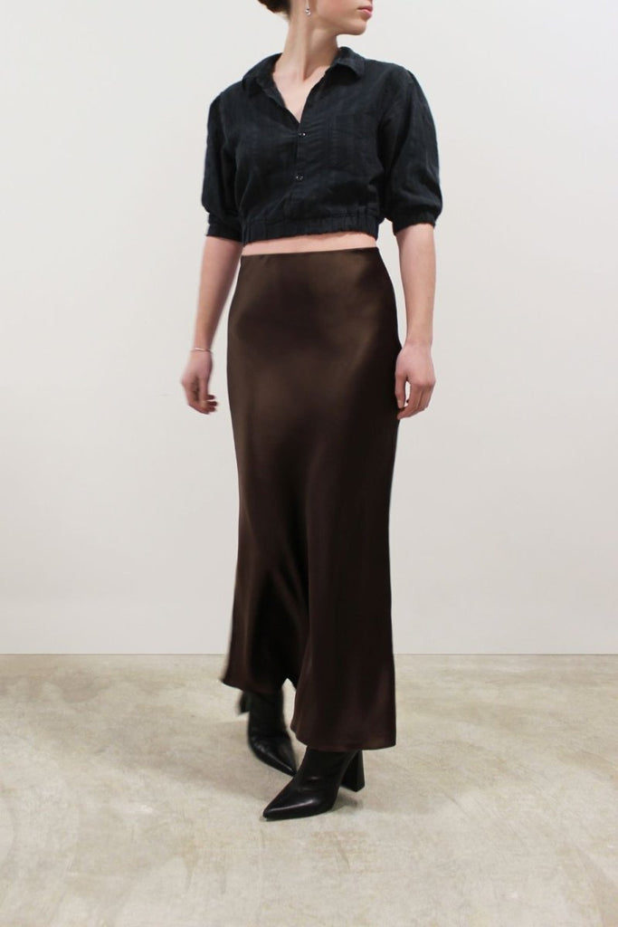 Jacoba Jane Long Silk Satin Maxi Skirt (Cocoa) - Victoire BoutiqueJacoba JaneBottoms Ottawa Boutique Shopping Clothing