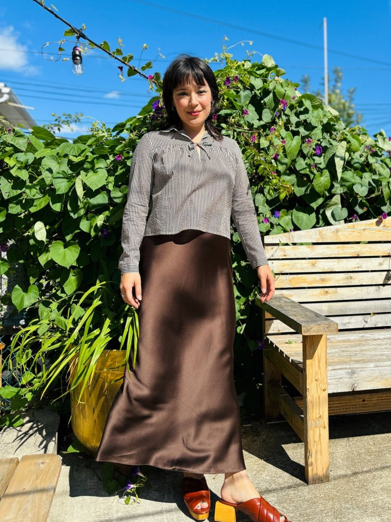 Jacoba Jane Long Silk Satin Maxi Skirt (Cocoa) - Victoire BoutiqueJacoba JaneBottoms Ottawa Boutique Shopping Clothing