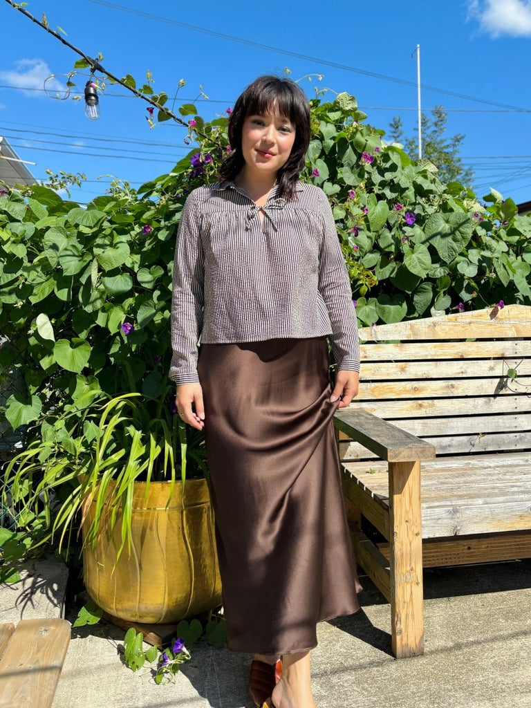 Jacoba Jane Long Silk Satin Maxi Skirt (Cocoa) - Victoire BoutiqueJacoba JaneBottoms Ottawa Boutique Shopping Clothing