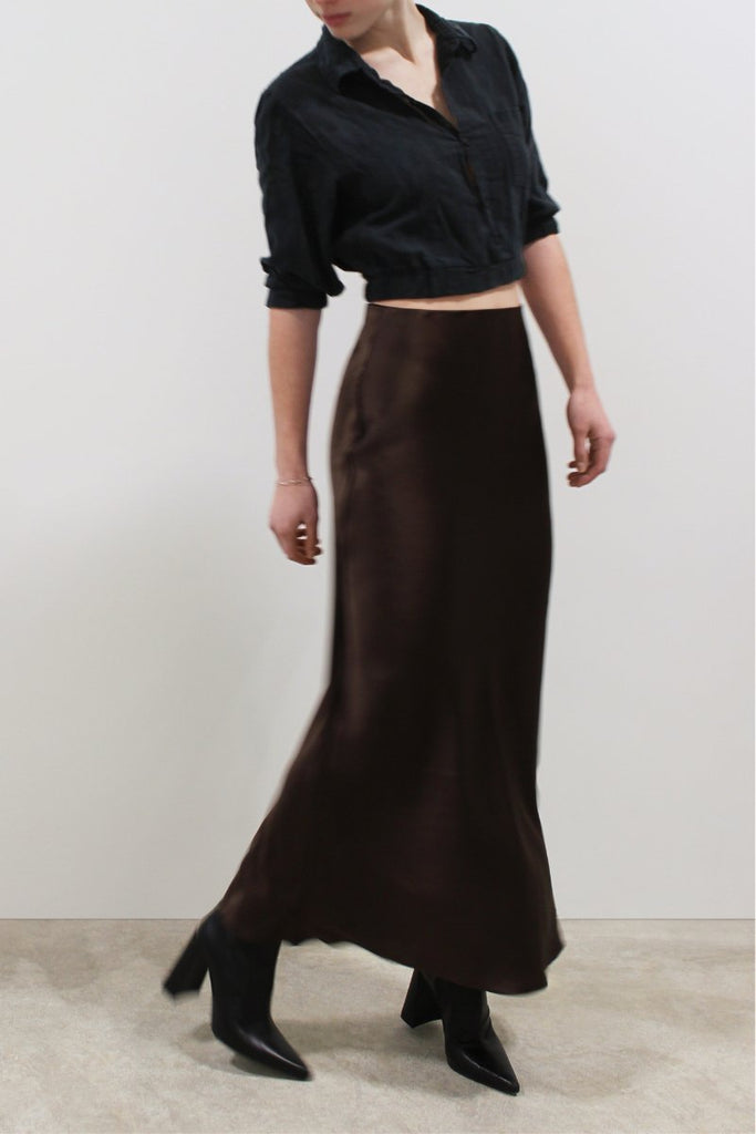 Jacoba Jane Long Silk Satin Maxi Skirt (Cocoa) - Victoire BoutiqueJacoba JaneBottoms Ottawa Boutique Shopping Clothing