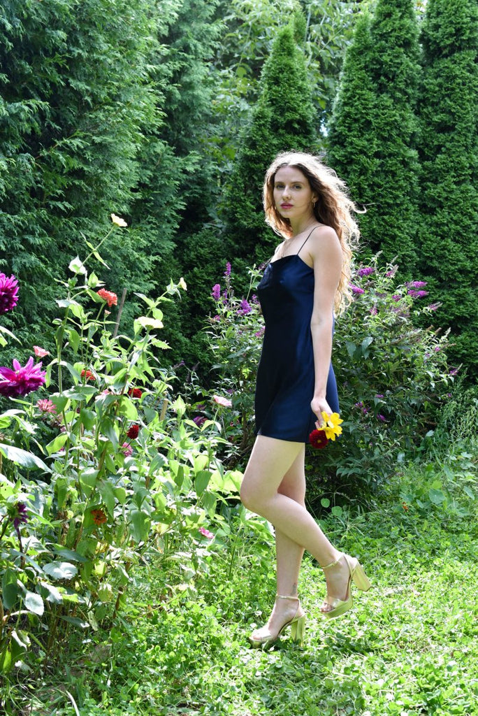 Jacoba Jane Margot Silk Satin Mini Dress (Navy) - Victoire BoutiqueJacoba JaneDresses Ottawa Boutique Shopping Clothing