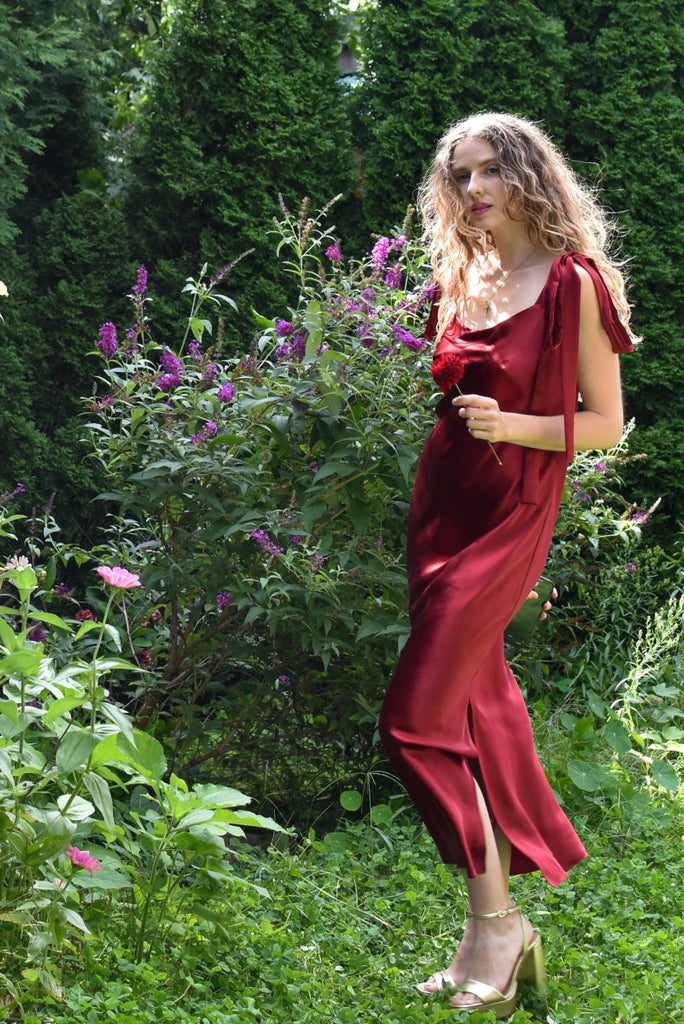 Jacoba Jane Ulyana Silk Satin Midi Dress (Red) - Victoire BoutiqueJacoba JaneDresses Ottawa Boutique Shopping Clothing