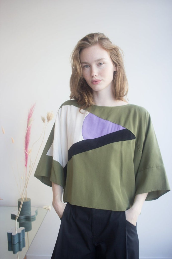 Jennifer Glasgow Lacerta Colour Blocked Top (Moss) - Victoire BoutiqueJennifer GlasgowShirts & Tops Ottawa Boutique Shopping Clothing