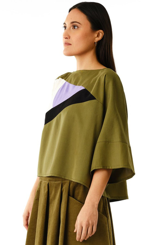 Jennifer Glasgow Lacerta Colour Blocked Top (Moss) - Victoire BoutiqueJennifer GlasgowShirts & Tops Ottawa Boutique Shopping Clothing