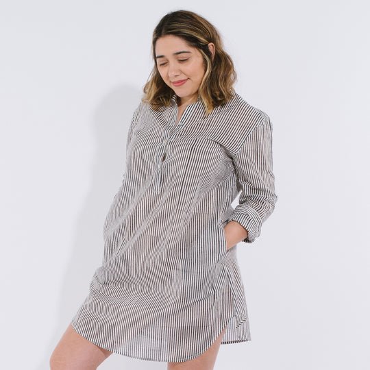 Kate Austin Designs Katherine Shirt Dress (Black and White Stripe) - Victoire BoutiqueKate Austin DesignsTops Ottawa Boutique Shopping Clothing