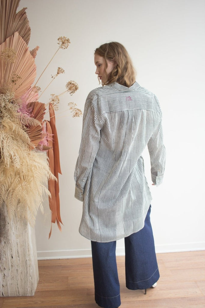 Kate Austin Designs Katherine Shirt Dress (Black and White Stripe) - Victoire BoutiqueKate Austin DesignsTops Ottawa Boutique Shopping Clothing