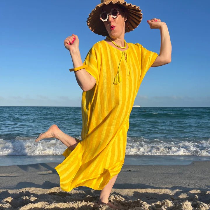Kate Austin Designs Kiki Kaftan (Sunflower Cabana Stripe) - Victoire BoutiqueKate Austin DesignsDresses Ottawa Boutique Shopping Clothing