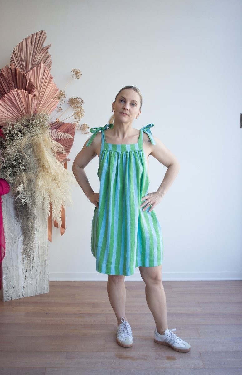Kate Austin Designs Mimi Dress (Aqua Cabana Stripe) - Victoire Boutique - Dresses - Kate Austin Designs - Victoire Boutique - ethical sustainable boutique shopping Ottawa made in Canada Kate Austin Designs Mimi Dress (Aqua Cabana Stripe) - Victoire Boutique - Dresses - Kate Austin Designs - Victoire Boutique - ethical sustainable boutique shopping Ottawa made in Canada