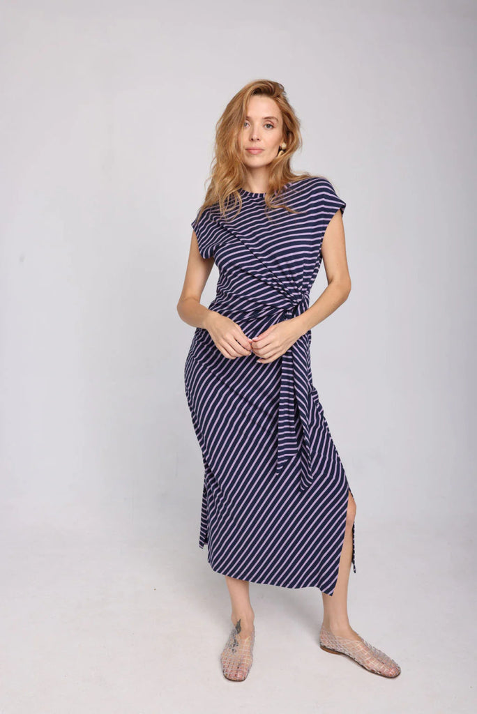 Lele de Baltzac Sasha Dress (Navy & Lilac Stripe) - Victoire BoutiqueLele de BaltzacDresses Ottawa Boutique Shopping Clothing