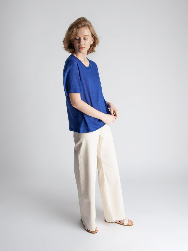 Lepidoptere Agathe Linen Tee (Blue Mauve) - Victoire BoutiqueLepidoptereTops Ottawa Boutique Shopping Clothing