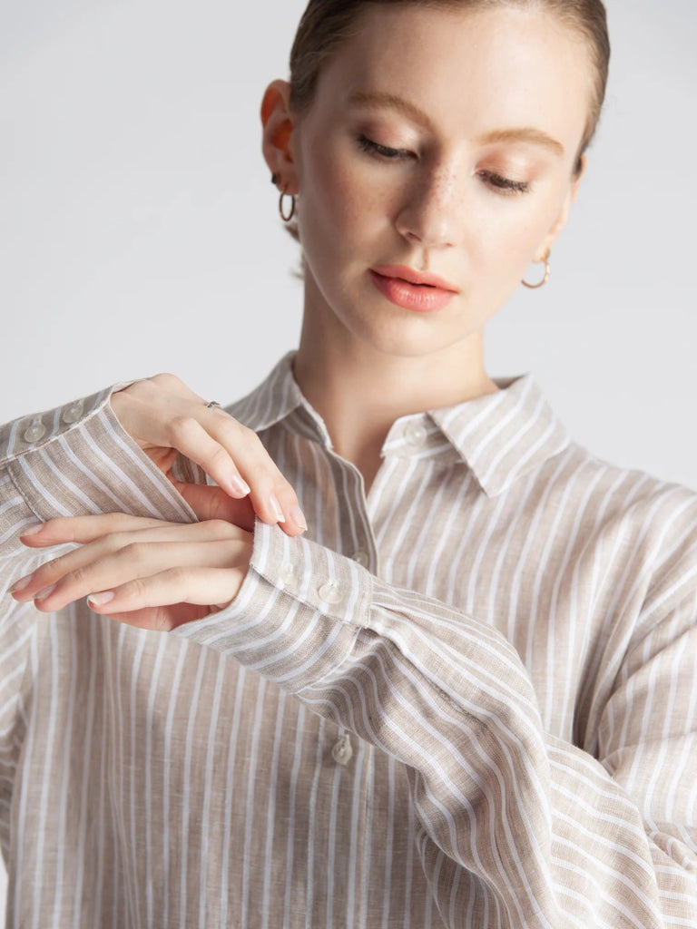 Lepidoptere Anouk Shirt (Beige Stripe) - Victoire BoutiqueLepidoptereTops Ottawa Boutique Shopping Clothing