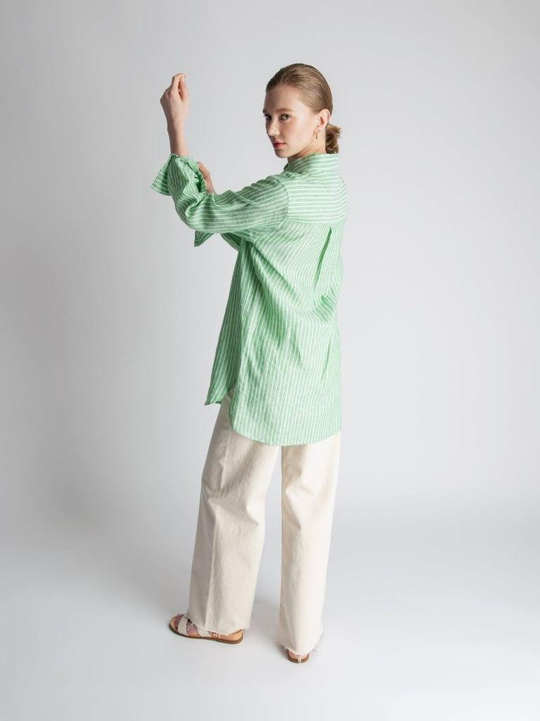 Lepidoptere Anouk Shirt (Green Stripes) - Victoire BoutiqueLepidoptereTops Ottawa Boutique Shopping Clothing
