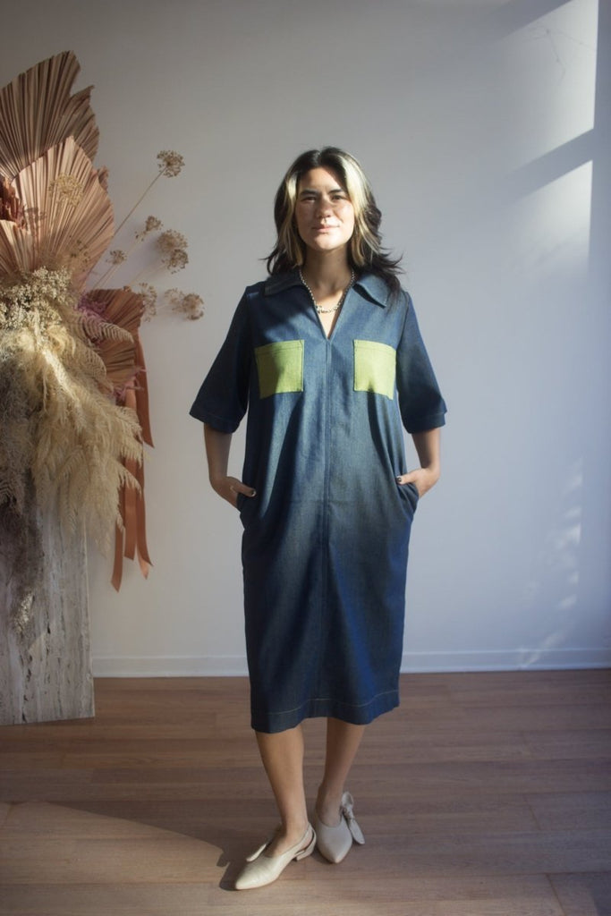 Marigold Blake Dress (Blue/Green Denim) - Victoire BoutiqueMarigoldDresses Ottawa Boutique Shopping Clothing