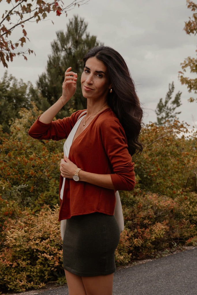 Meemoza Angular Cardigan (Brown Rust) - Victoire BoutiqueMeemozaTops Ottawa Boutique Shopping Clothing