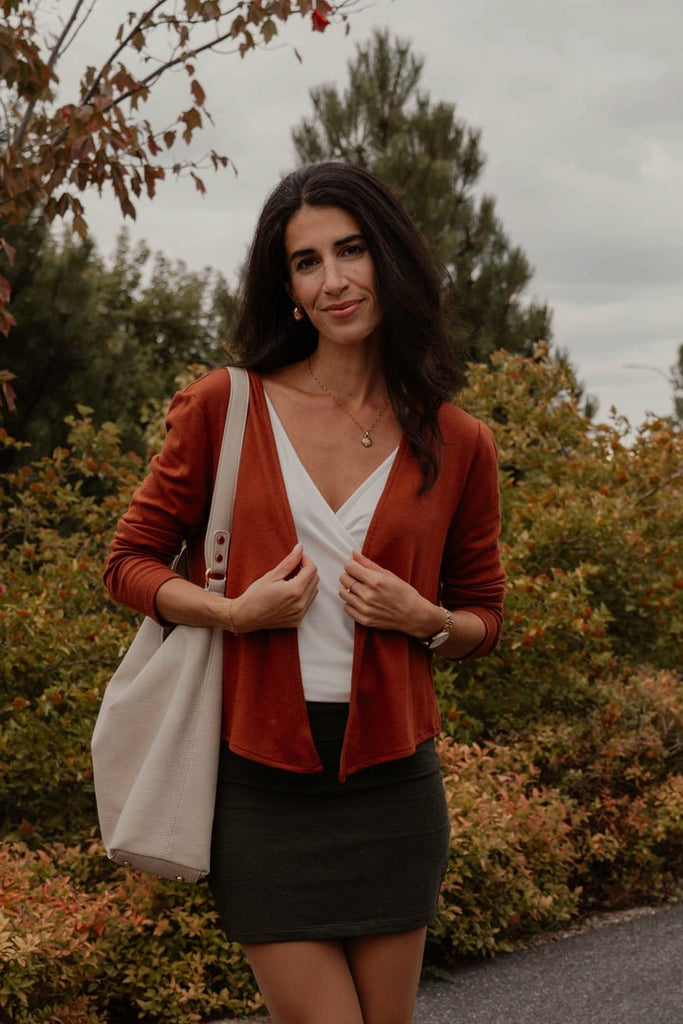 Meemoza Angular Cardigan (Brown Rust) - Victoire BoutiqueMeemozaTops Ottawa Boutique Shopping Clothing