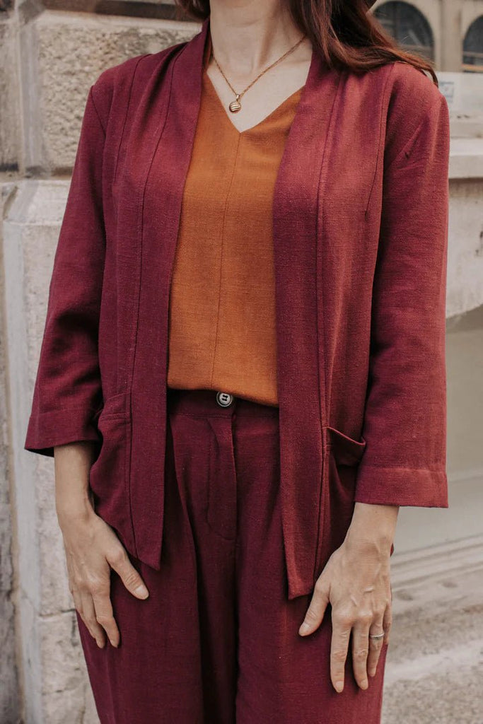 Meemoza Vegan Cardigan (Burgundy) - Victoire BoutiqueMeemozaTops Ottawa Boutique Shopping Clothing