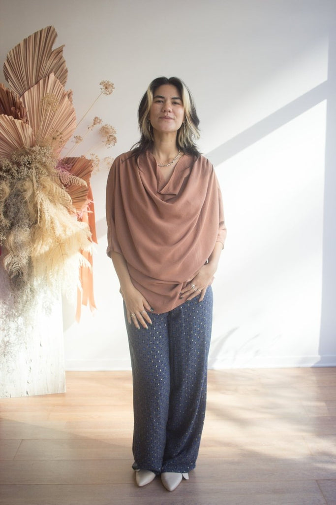 Meg Abstraction Cowl Top (Latte) - Victoire BoutiqueMeg by Megan KinneyShirts & Tops Ottawa Boutique Shopping Clothing