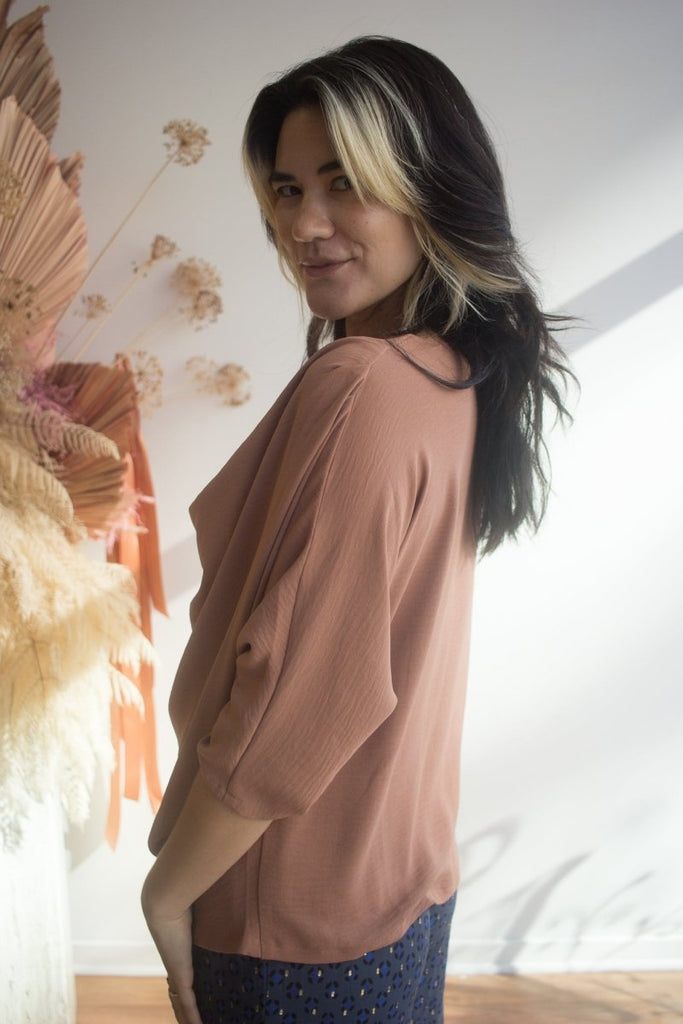 Meg Abstraction Cowl Top (Latte) - Victoire BoutiqueMeg by Megan KinneyShirts & Tops Ottawa Boutique Shopping Clothing