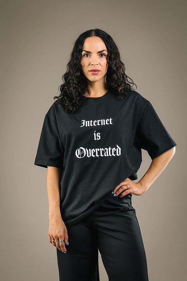 Mercedes Morin Internet Is Overrated T-Shirt (Black) - Victoire BoutiqueMercedes MorinTops Ottawa Boutique Shopping Clothing