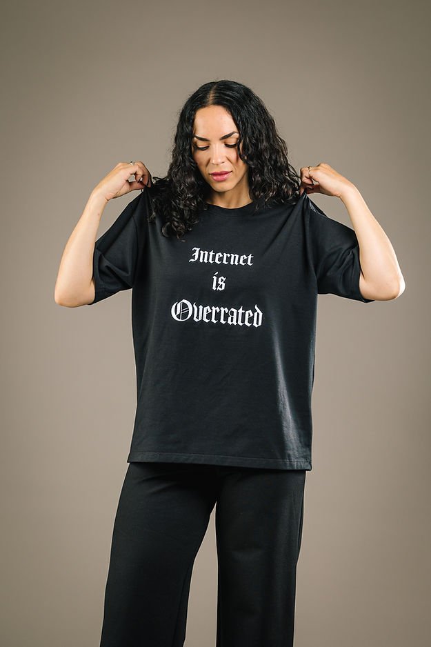 Mercedes Morin Internet Is Overrated T-Shirt (Black) - Victoire BoutiqueMercedes MorinTops Ottawa Boutique Shopping Clothing