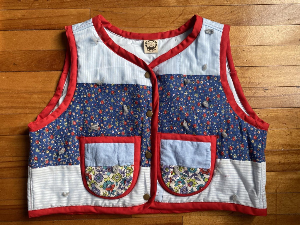 Middle Sister Co. Blue Tufted Quilt Vest (Blue/Red Trim) - Victoire BoutiqueMiddle Sister Co.Tops Ottawa Boutique Shopping Clothing