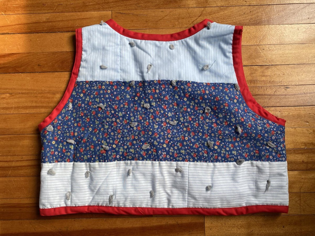 Middle Sister Co. Blue Tufted Quilt Vest (Blue/Red Trim) - Victoire BoutiqueMiddle Sister Co.Tops Ottawa Boutique Shopping Clothing