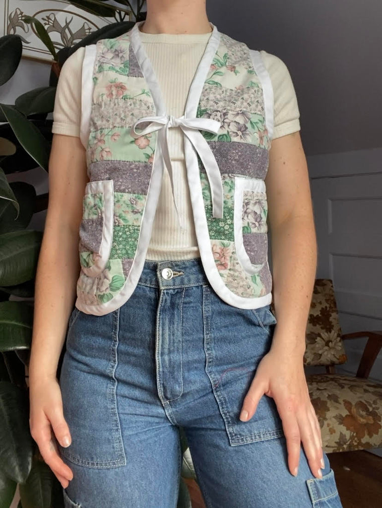 Middle Sister Co. Garden Floral Quilt Vest (Purple/Green/White Trim) - Victoire BoutiqueMiddle Sister Co.Tops Ottawa Boutique Shopping Clothing