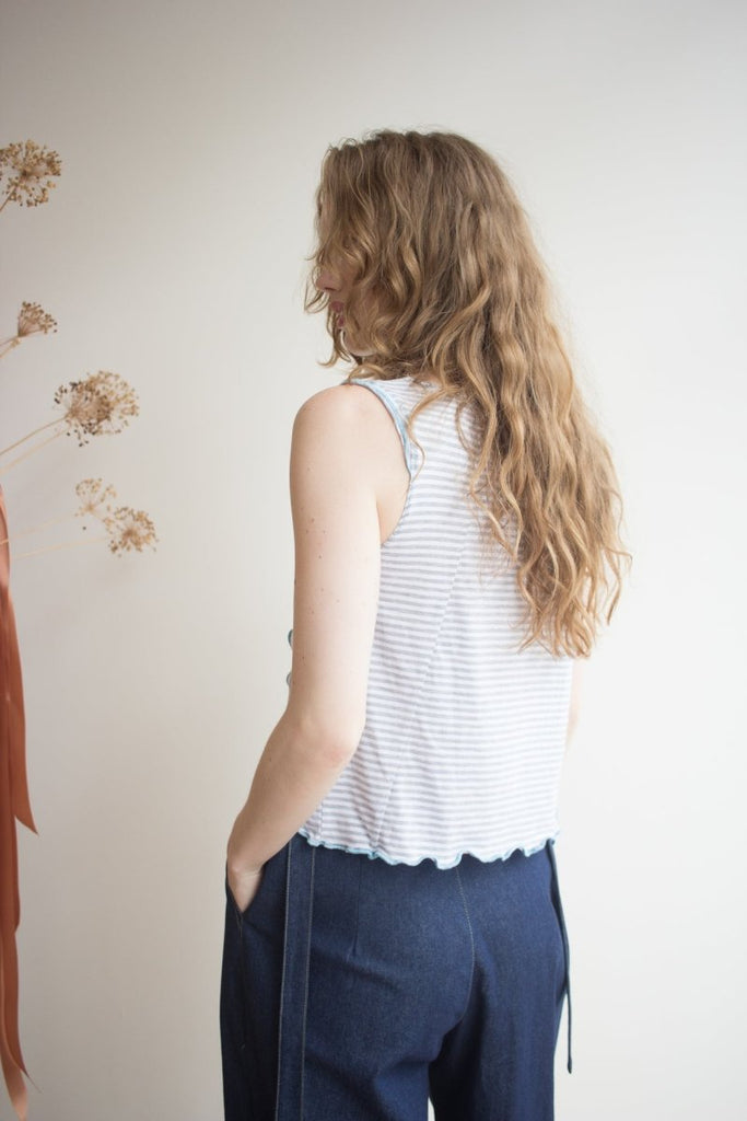 Olive Rose Daisy Tank Top (Grey Stripe with Blue) - Victoire BoutiqueOlive RoseTops Ottawa Boutique Shopping Clothing