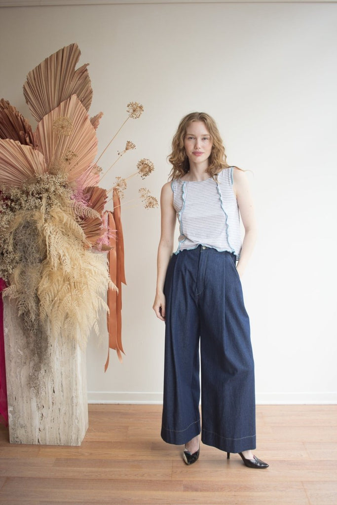 Olive Rose Daisy Tank Top (Grey Stripe with Blue) - Victoire BoutiqueOlive RoseTops Ottawa Boutique Shopping Clothing