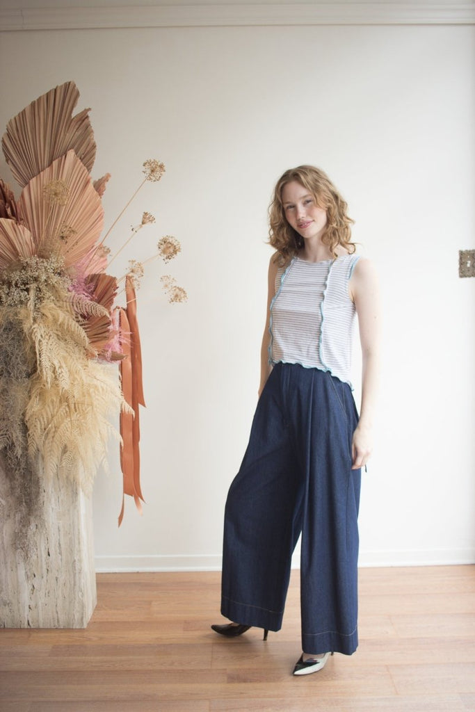 Olive Rose Daisy Tank Top (Grey Stripe with Blue) - Victoire BoutiqueOlive RoseTops Ottawa Boutique Shopping Clothing