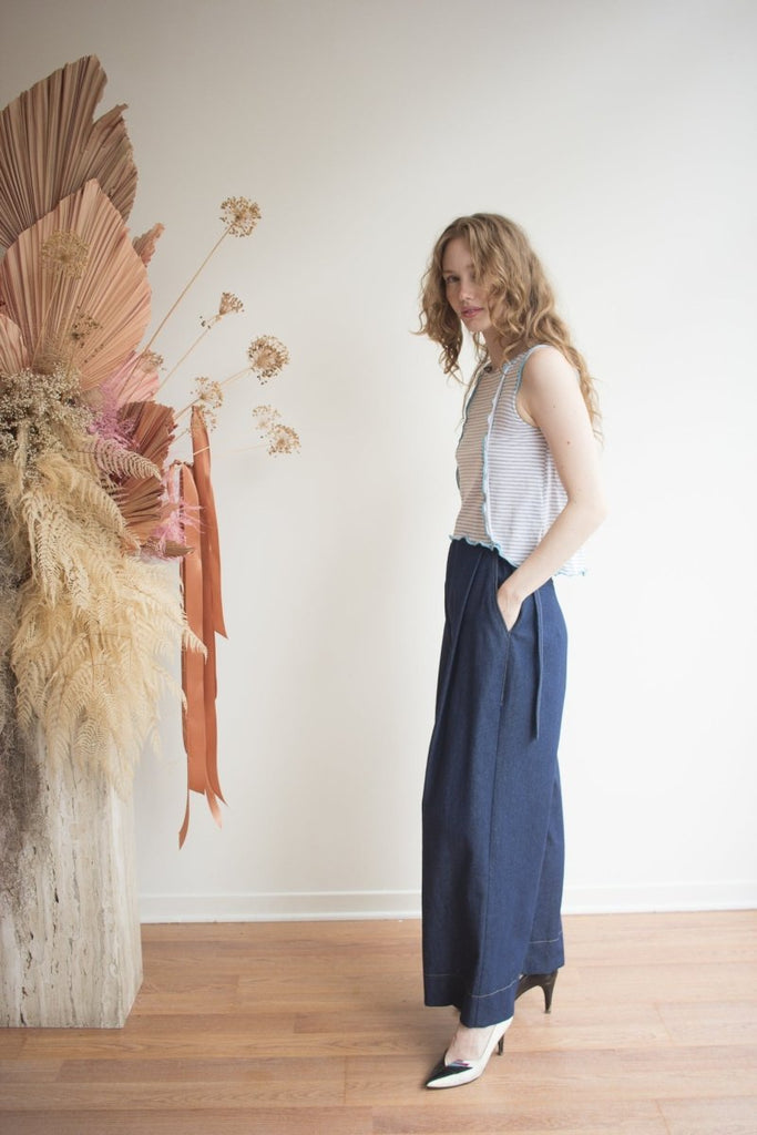 Olive Rose Daisy Tank Top (Grey Stripe with Blue) - Victoire BoutiqueOlive RoseTops Ottawa Boutique Shopping Clothing