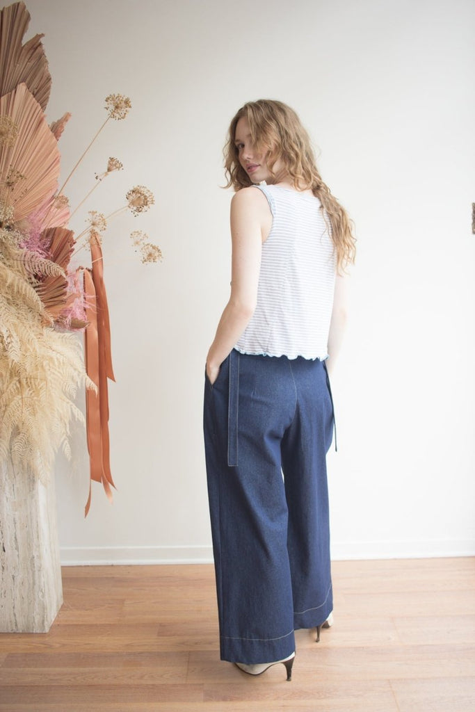 Olive Rose Daisy Tank Top (Grey Stripe with Blue) - Victoire BoutiqueOlive RoseTops Ottawa Boutique Shopping Clothing