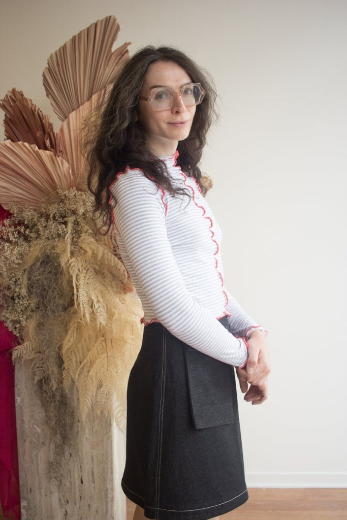 Olive Rose Wiggley Long Sleeve Top (Grey Stripe/Red) - Victoire BoutiqueOlive RoseTops Ottawa Boutique Shopping Clothing