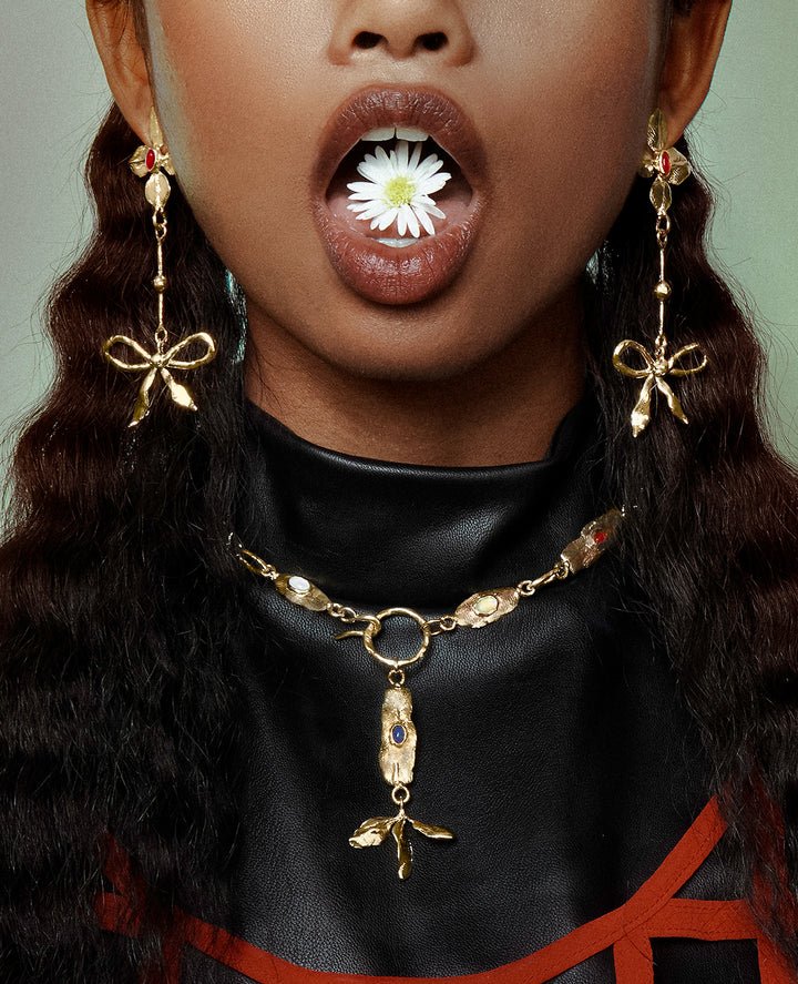 ORA - C Willow Bow Earrings (Brass with Nephrite Jade) - Victoire BoutiqueORA - CEarrings Ottawa Boutique Shopping Clothing