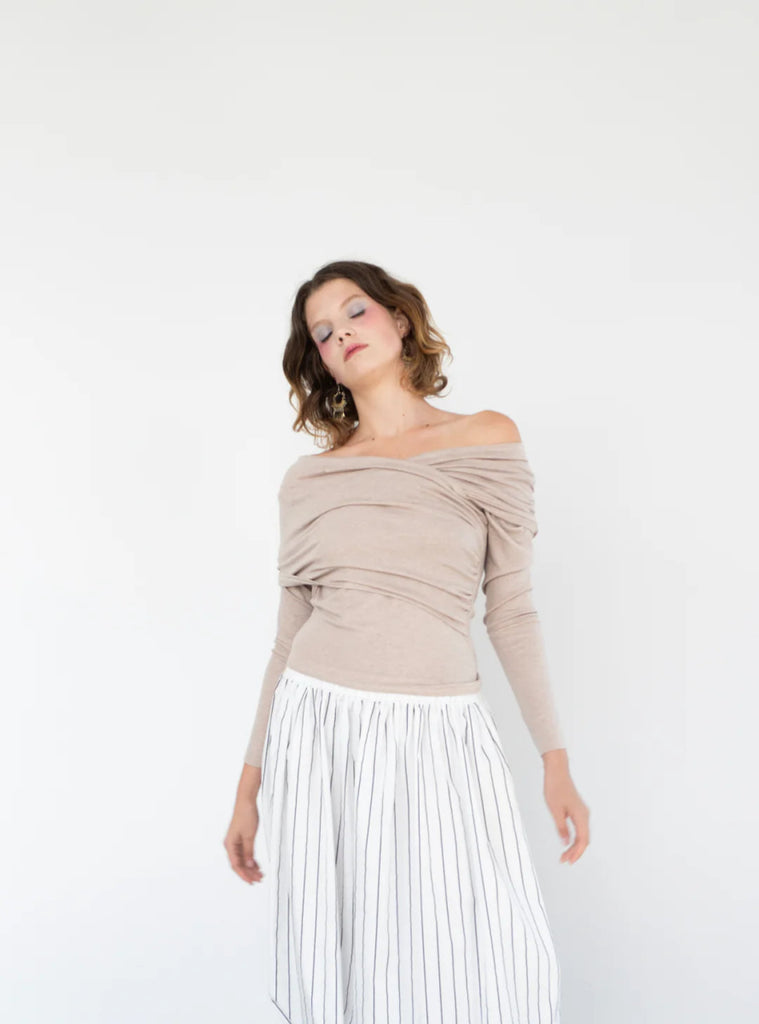 Rightful Owner Shawl Blouse (Beige Merino Wool) - Victoire BoutiqueRightful OwnerTops Ottawa Boutique Shopping Clothing