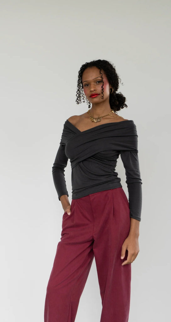 Rightful Owner Shawl Blouse (Charcoal Merino Wool) - Victoire BoutiqueRightful OwnerTops Ottawa Boutique Shopping Clothing