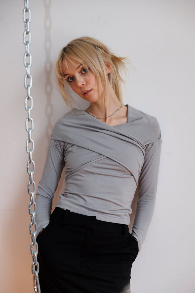 Rightful Owner Shawl Blouse (Grey) - Victoire BoutiqueRightful OwnerTops Ottawa Boutique Shopping Clothing