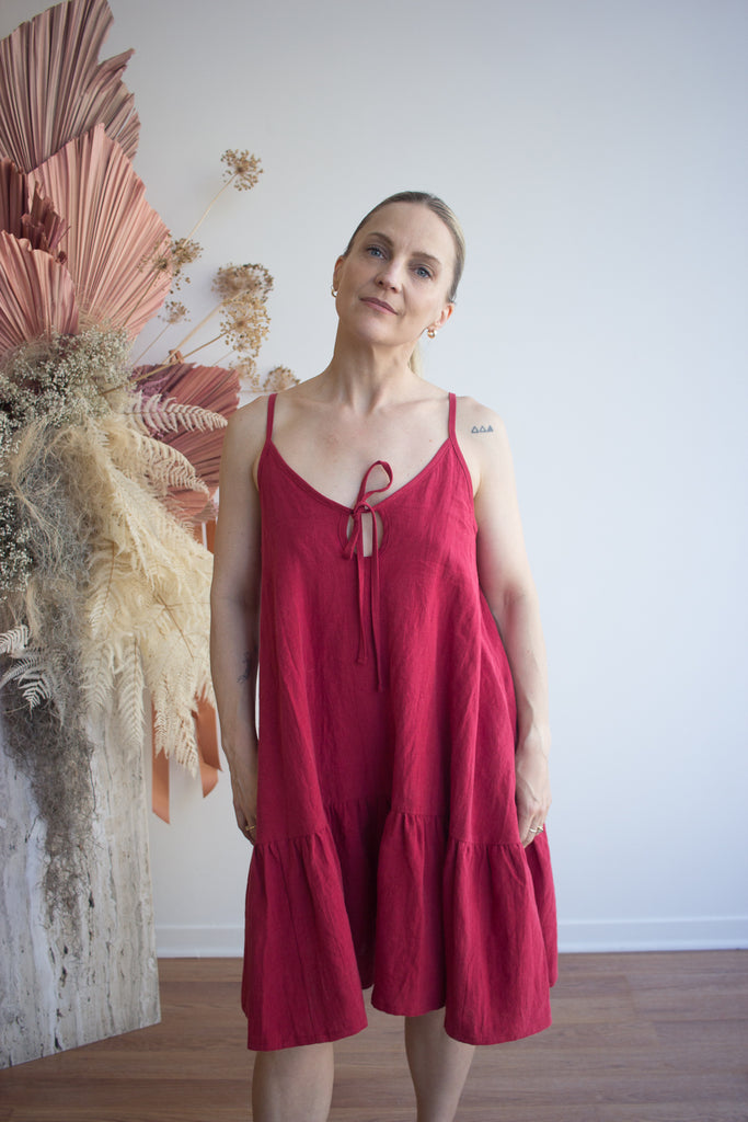 Eliza Faulkner Kaia Dress - Maroon Red Linen (Online Exclusive) - Victoire BoutiqueEliza FaulknerDresses Ottawa Boutique Shopping Clothing