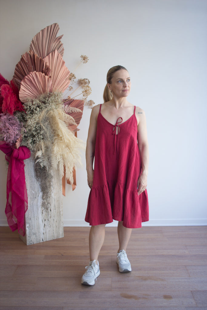 Eliza Faulkner Kaia Dress - Maroon Red Linen (Online Exclusive) - Victoire BoutiqueEliza FaulknerDresses Ottawa Boutique Shopping Clothing