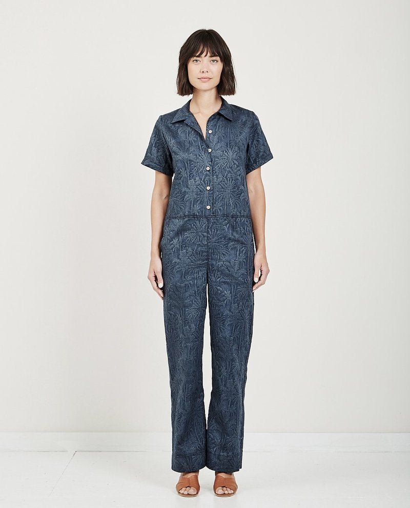 Vintage Victoire Naked & Famous Tropical Jacquard Denim Jumpsuit - Victoire BoutiqueNaked & FamousBottoms Ottawa Boutique Shopping Clothing