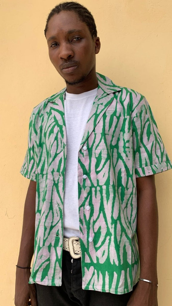 Batik Boutik Cape Coast Unisex Bowling Shirt (Tiger Stipe) - Key Lime - Victoire BoutiqueBatik BoutikTops Ottawa Boutique Shopping Clothing