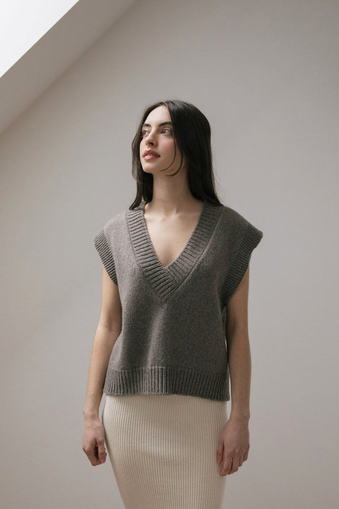 Carolyn Ferreira Revy Sweater Vest (Mushroom) - Victoire BoutiqueCarolyn FerreriraTops Ottawa Boutique Shopping Clothing