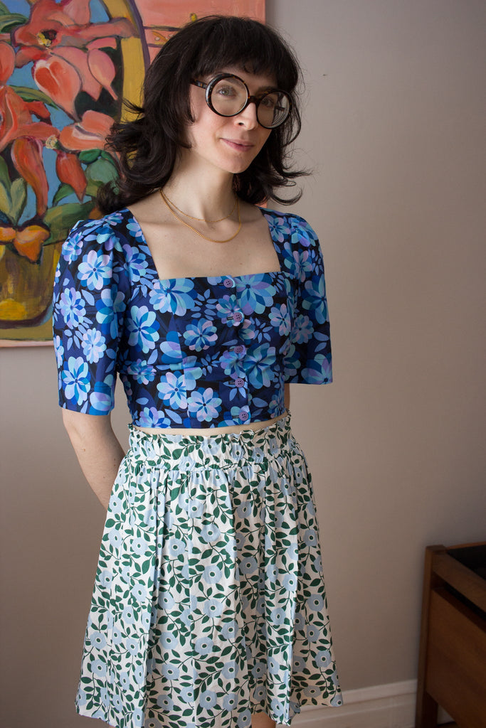 Eve Gravel Flore Skirt - Blue Flowers (In Store) - Victoire BoutiqueEve GravelBottoms Ottawa Boutique Shopping Clothing
